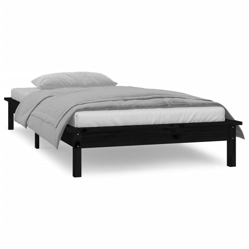 LED bed frame without mattress black 75x190 cm solid wood