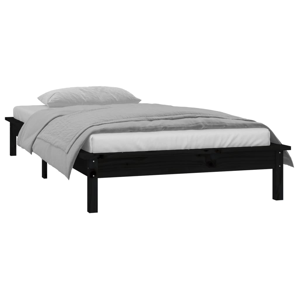 LED bed frame without mattress black 75x190 cm solid wood