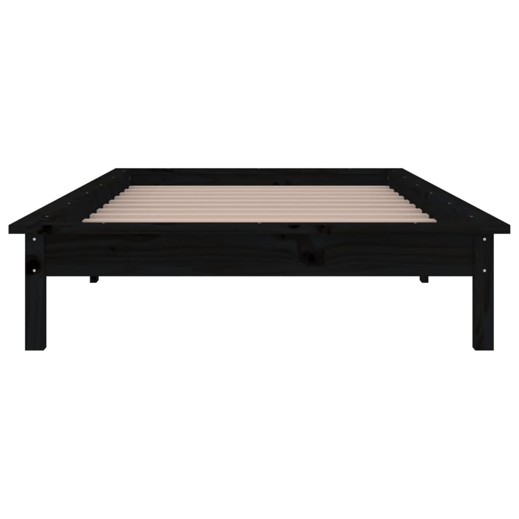 Cadre de lit à LED sans matelas noir 75x190 cm bois massif