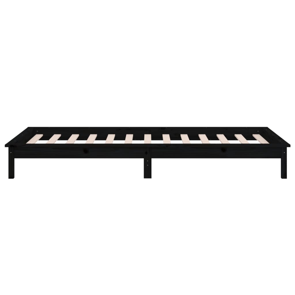 Cadre de lit à LED sans matelas noir 75x190 cm bois massif