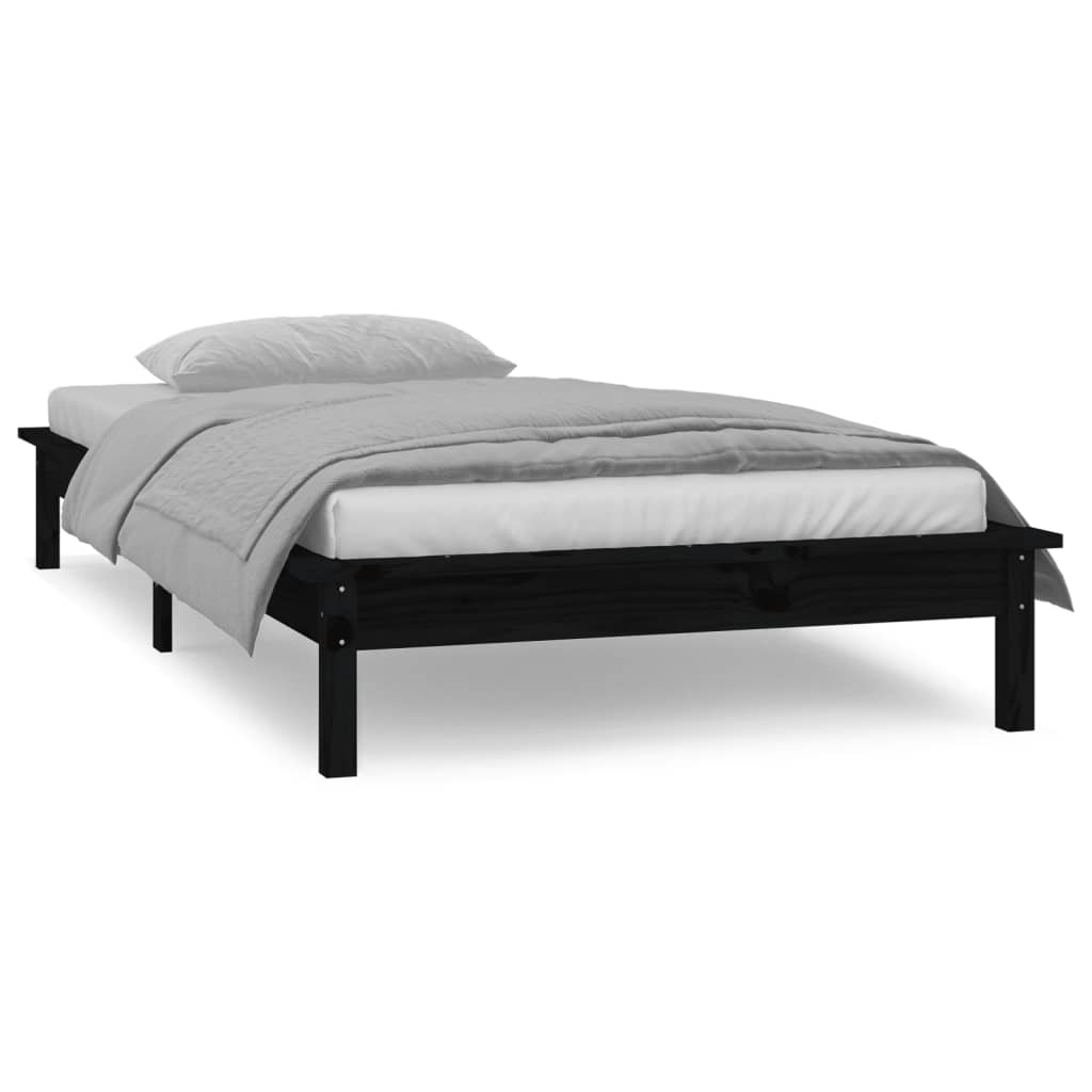 Cadre de lit à LED sans matelas noir 90x190 cm bois massif