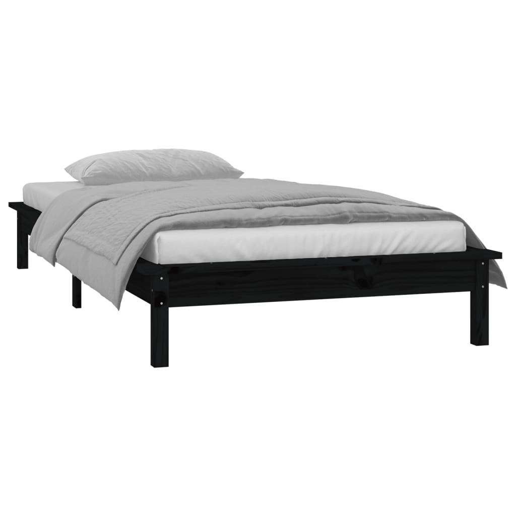 Cadre de lit à LED sans matelas noir 90x190 cm bois massif