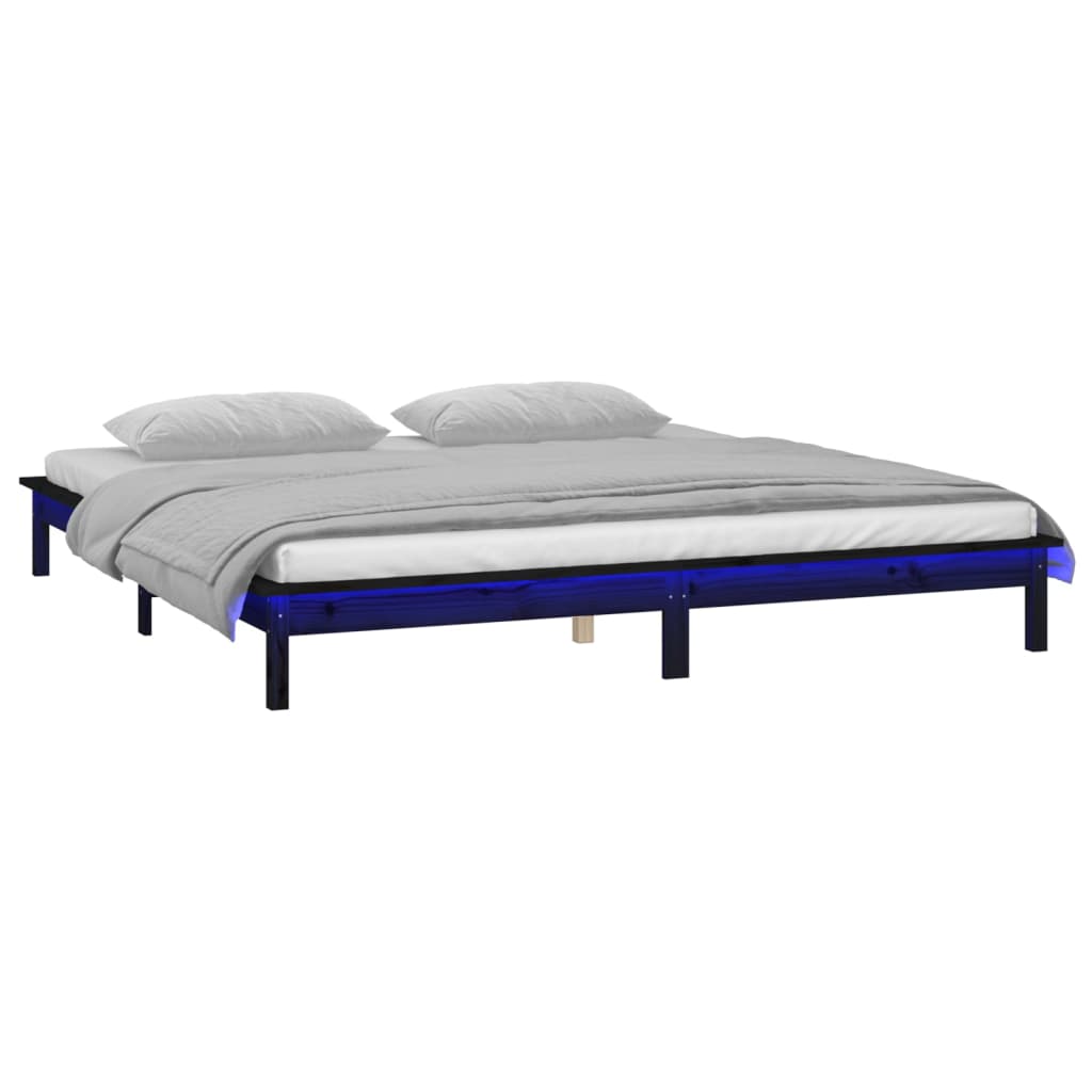 Cadre de lit à LED sans matelas noir 120x190 cm bois massif