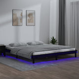 Cadre de lit à LED sans matelas noir 120x190 cm bois massif