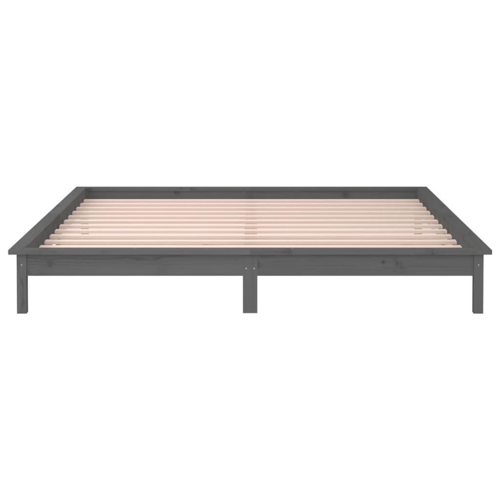 Cadre de lit à LED sans matelas gris 135x190 cm bois massif