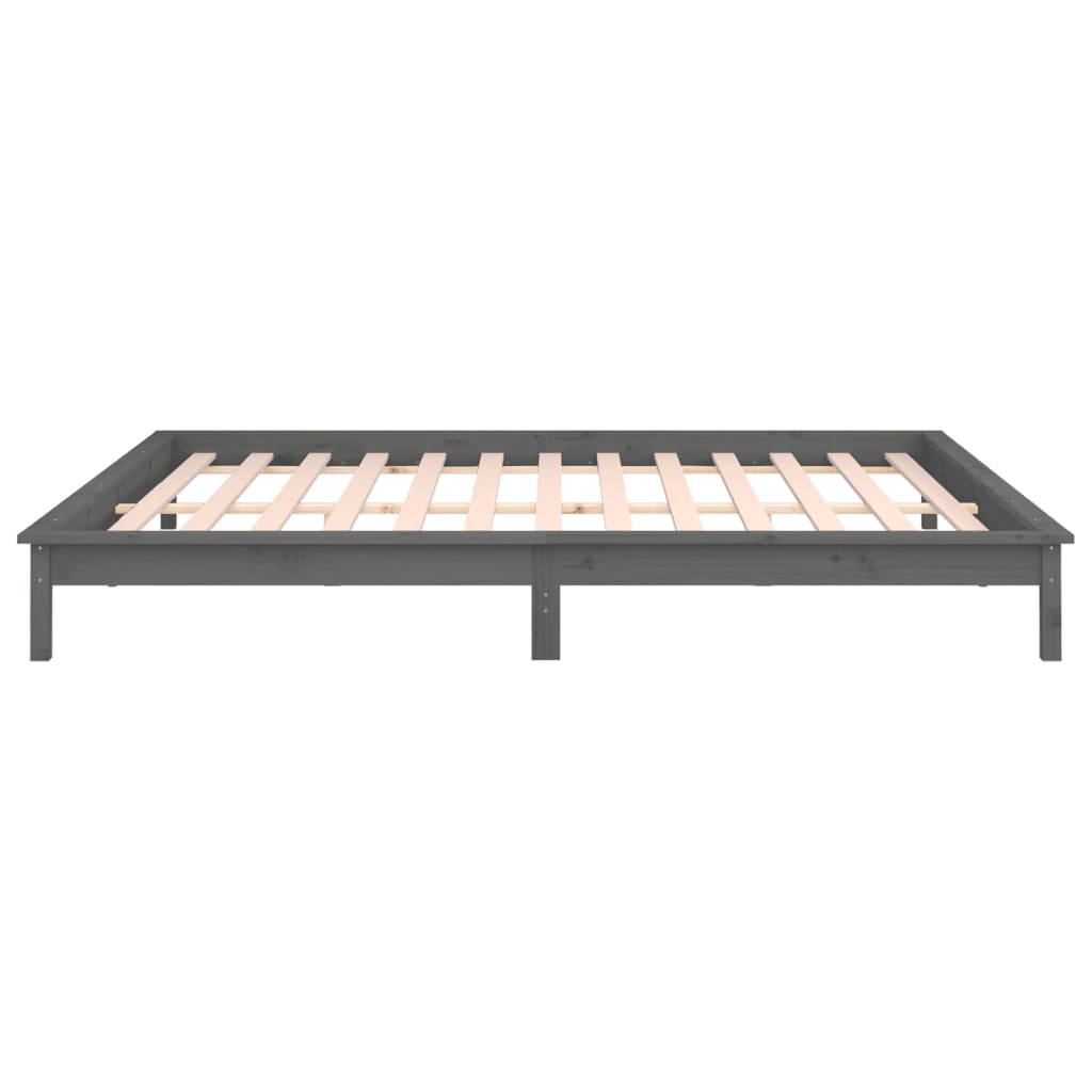 Cadre de lit à LED sans matelas gris 135x190 cm bois massif