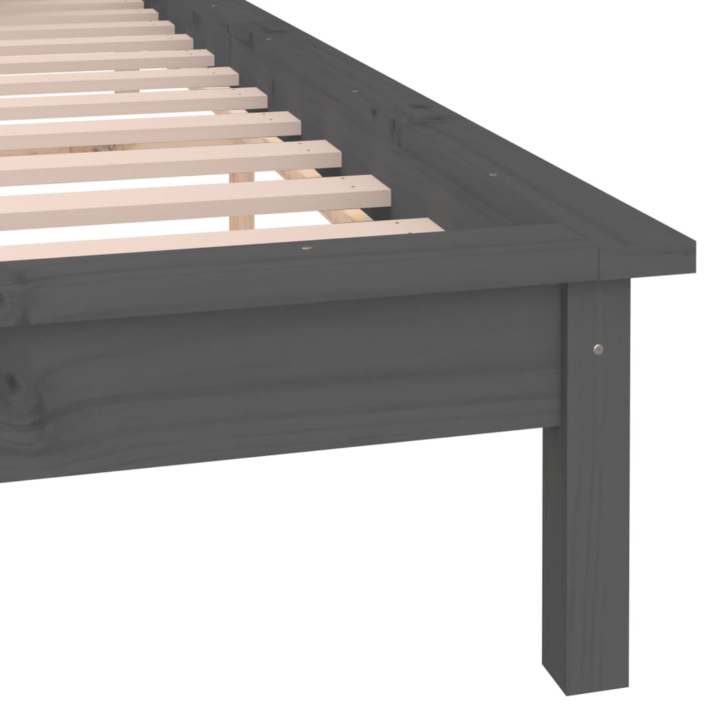 Cadre de lit à LED sans matelas gris 135x190 cm bois massif