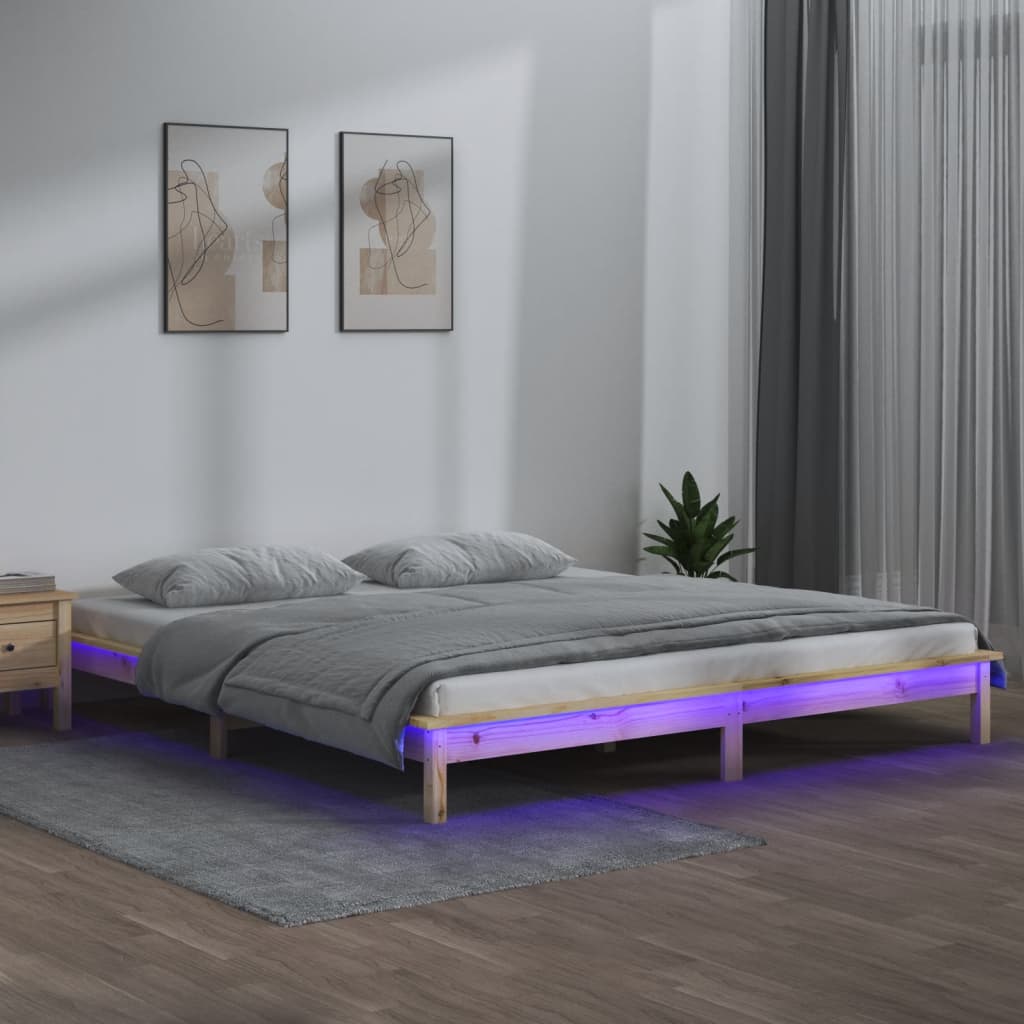 Cadre de lit à LED sans matelas 140x190 cm bois massif