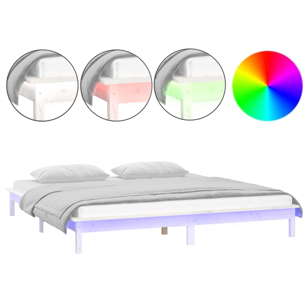 LED bed frame without mattress white 140x190 cm solid wood