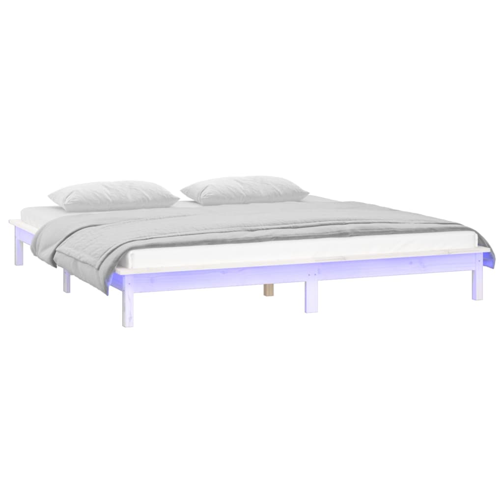 LED bed frame without mattress white 140x190 cm solid wood