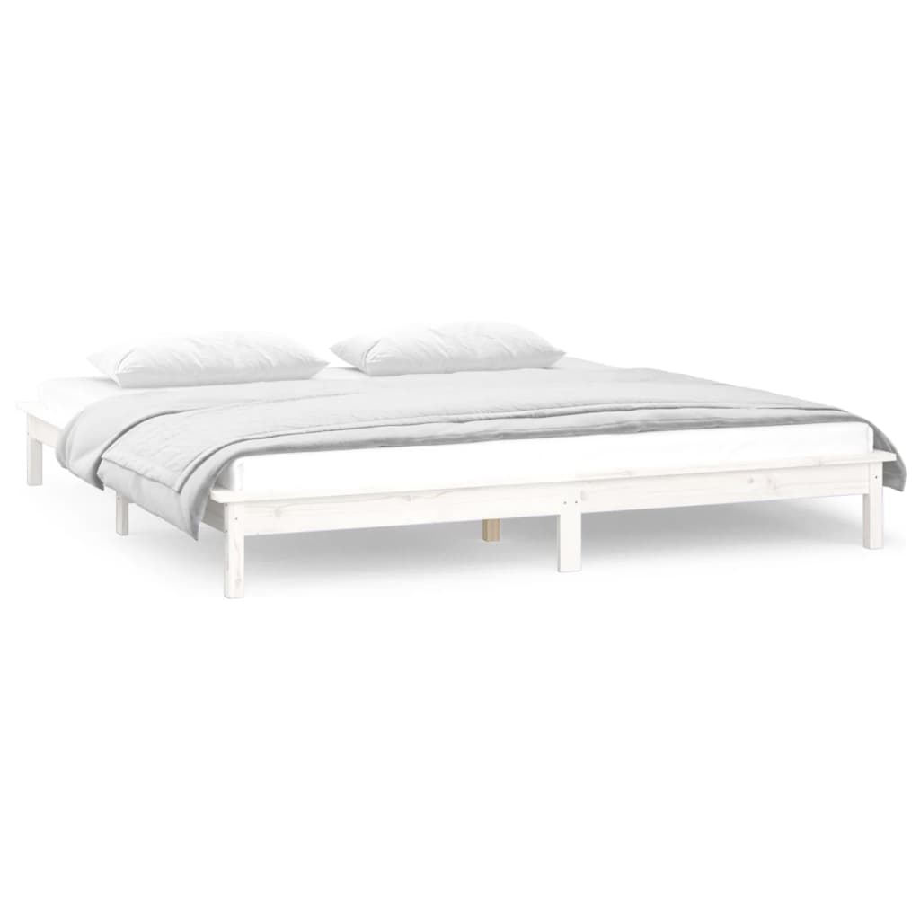 Cadre de lit à LED sans matelas blanc 140x190 cm bois massif