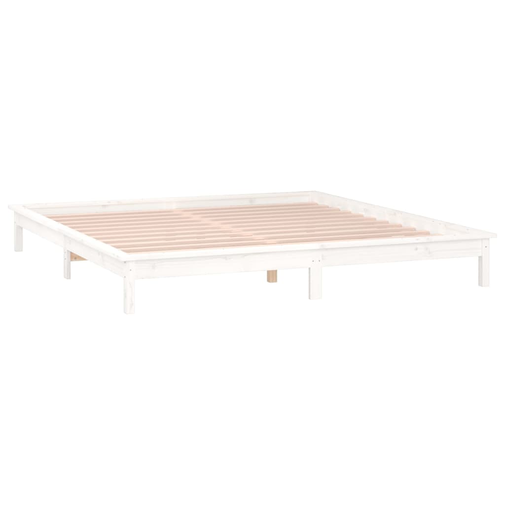 LED bed frame without mattress white 140x190 cm solid wood