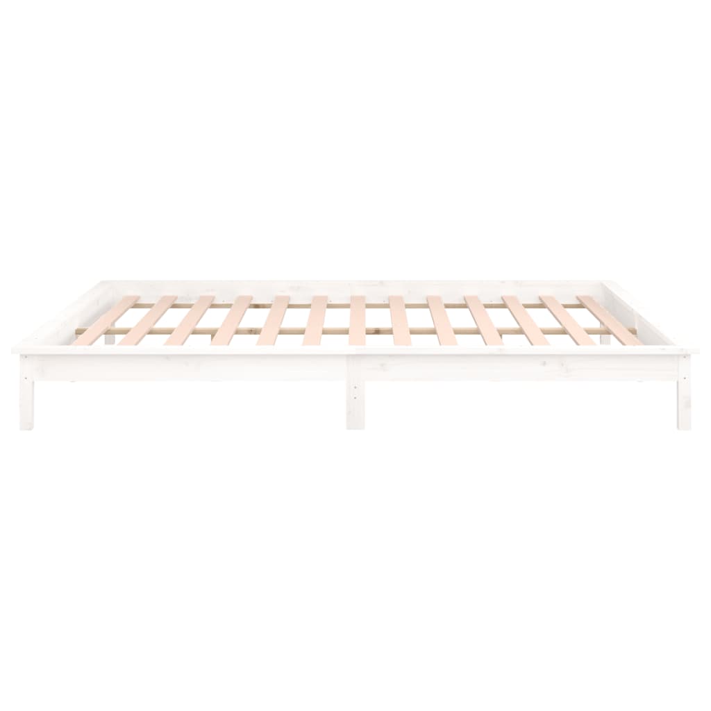 LED bed frame without mattress white 140x190 cm solid wood