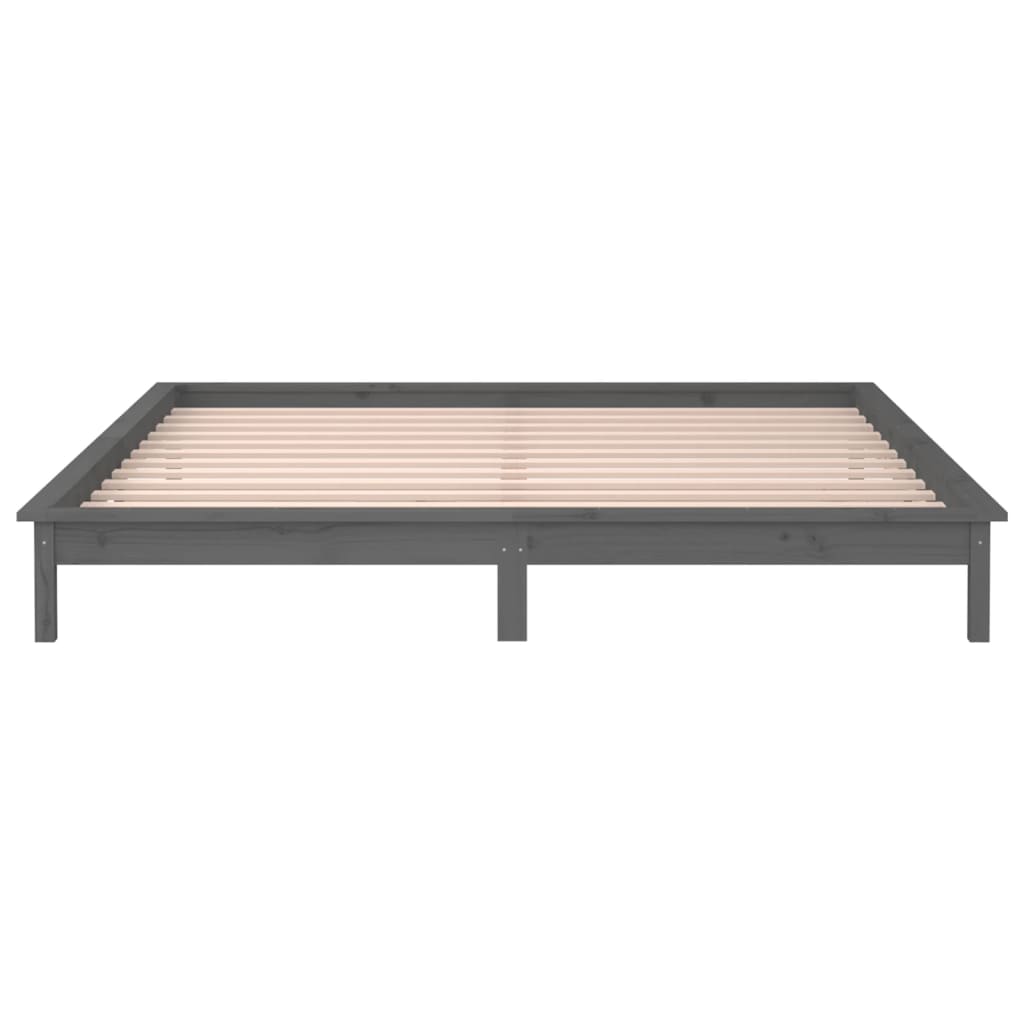 Cadre de lit à LED sans matelas gris 140x190 cm bois massif