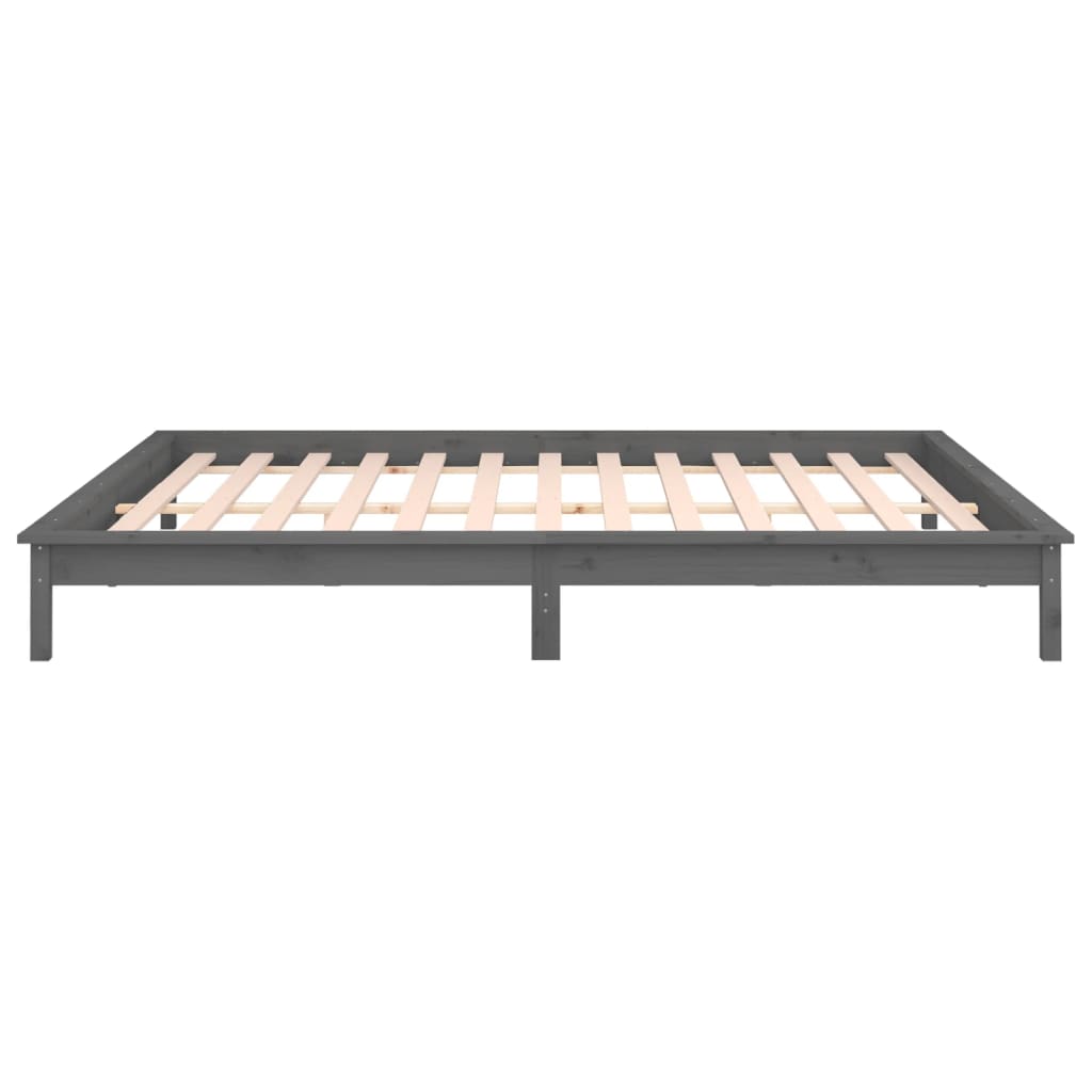 Cadre de lit à LED sans matelas gris 140x190 cm bois massif