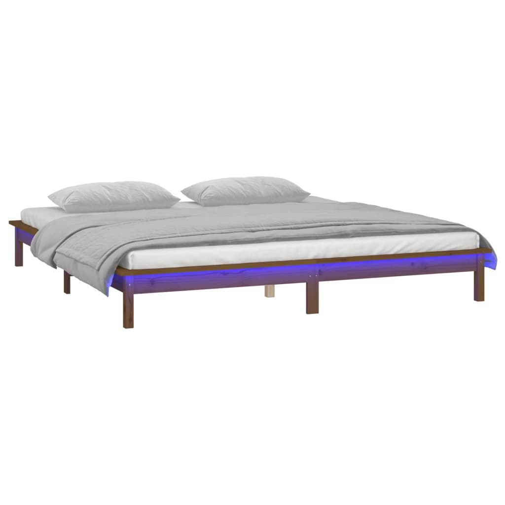 LED bed frame without mattress 140x190 cm solid wood