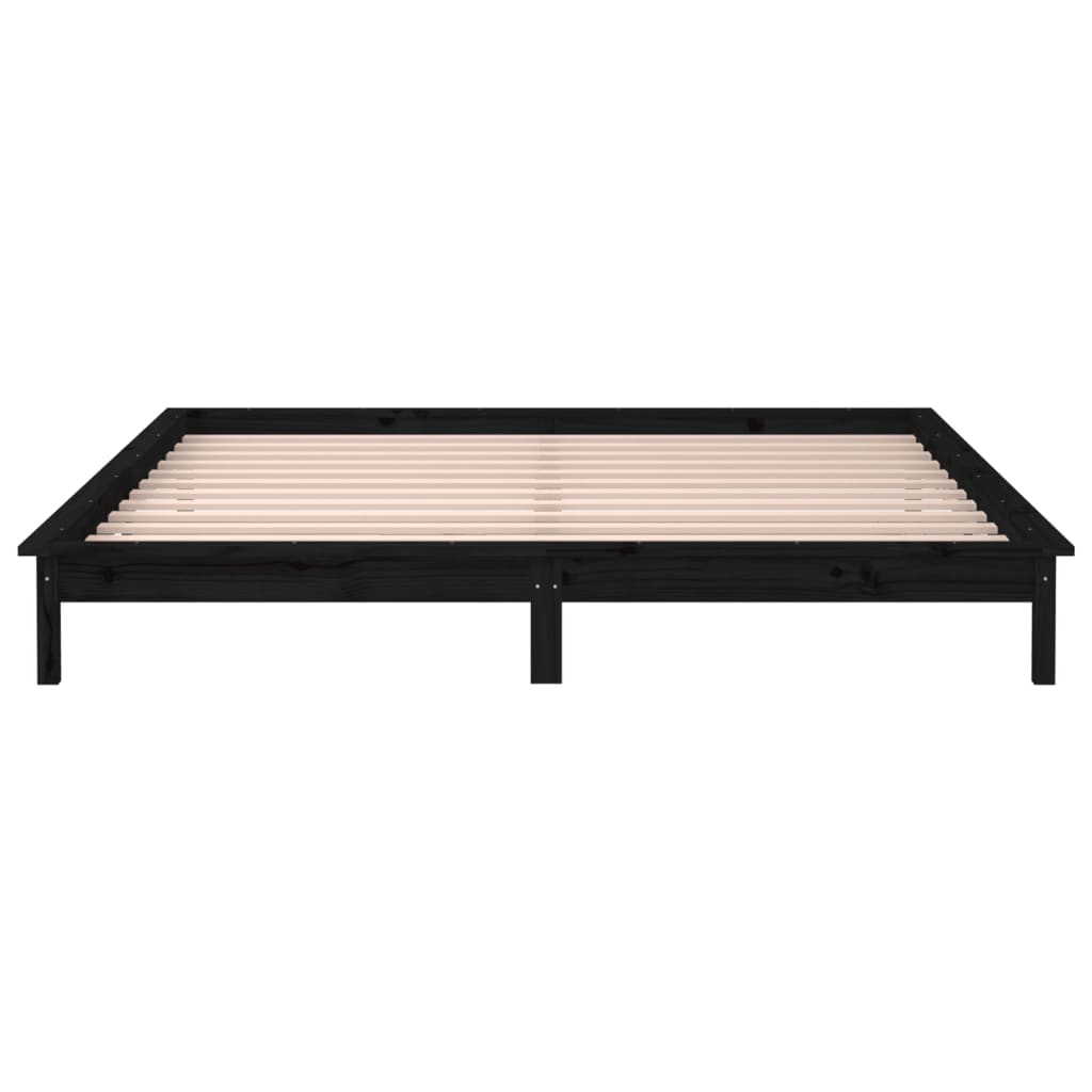 Cadre de lit à LED sans matelas noir 140x190 cm bois massif