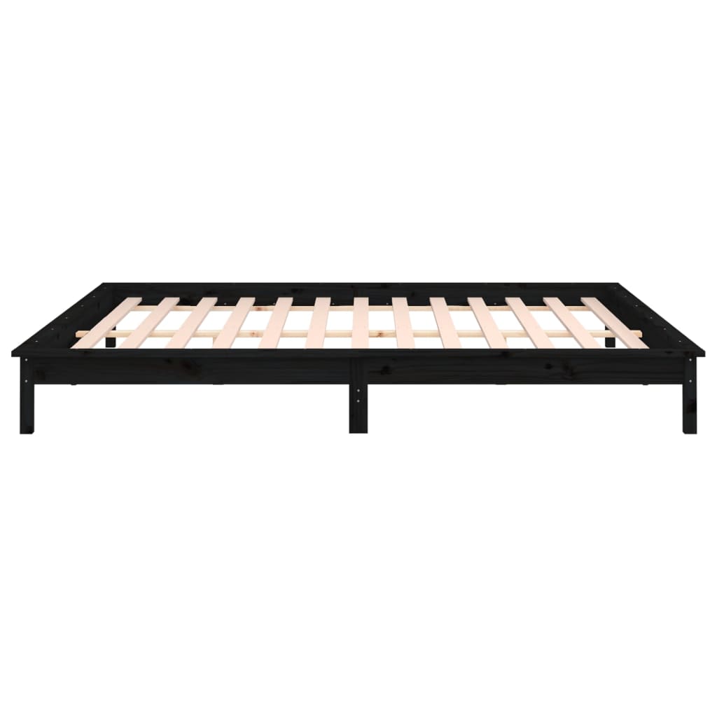 Cadre de lit à LED sans matelas noir 140x190 cm bois massif