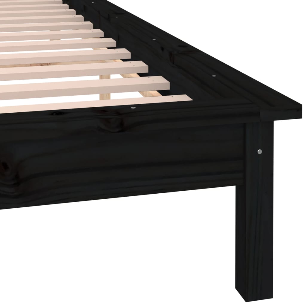 Cadre de lit à LED sans matelas noir 140x190 cm bois massif