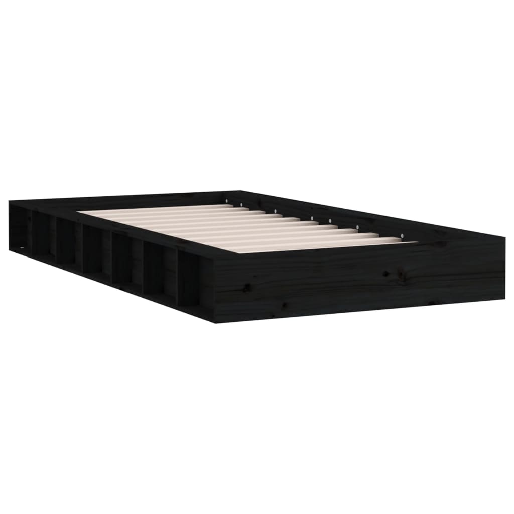 Cadre de lit sans matelas noir 90x200 cm bois massif