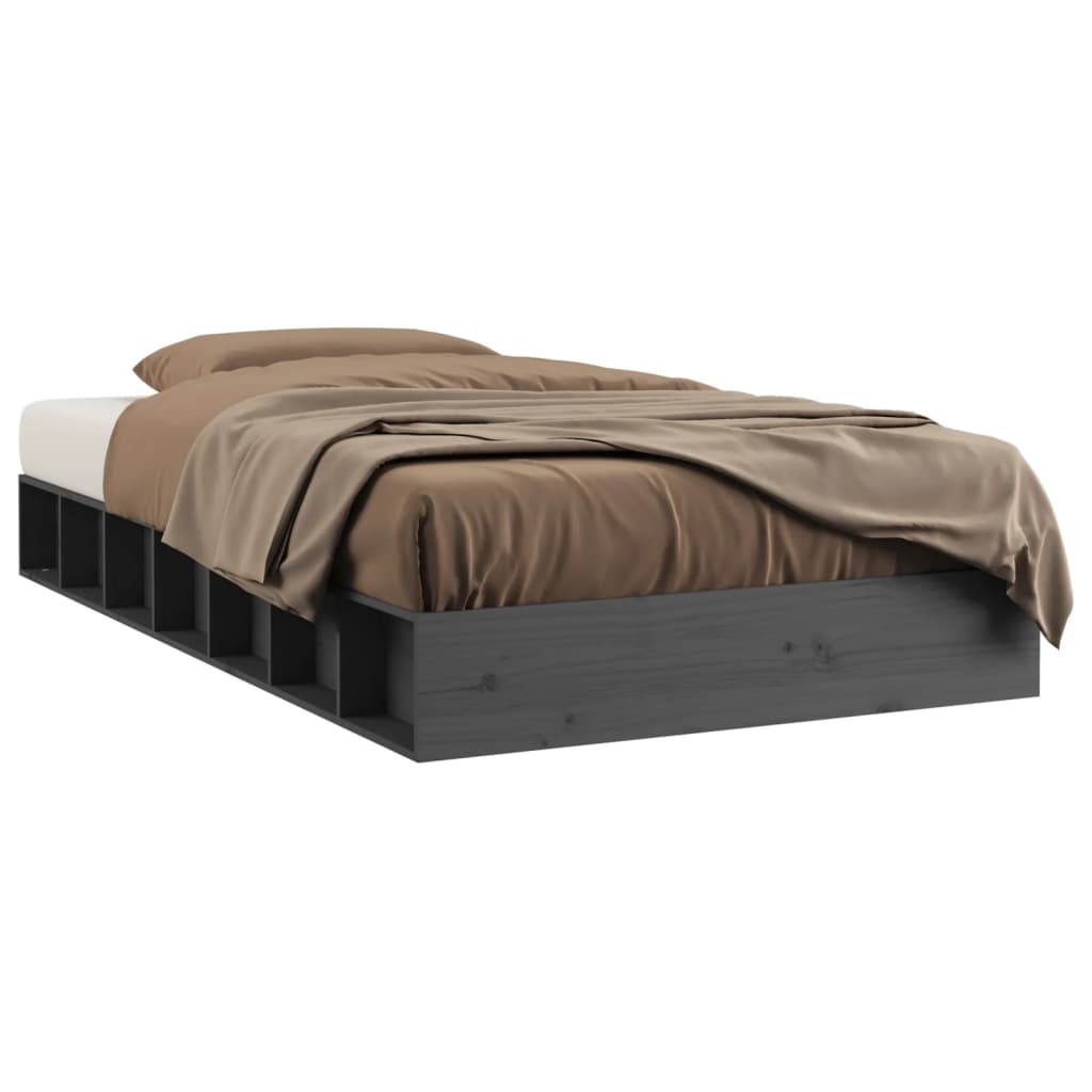 Cadre de lit sans matelas gris 75x190 cm bois massif