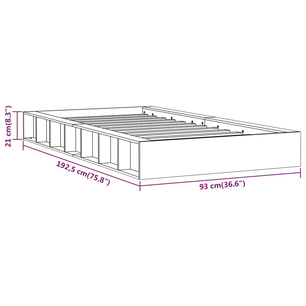 Bed frame without mattress gray 75x190 cm solid wood