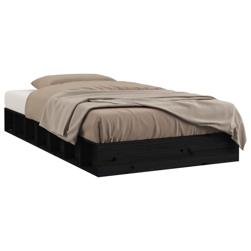 Cadre de lit sans matelas noir 75x190 cm bois massif