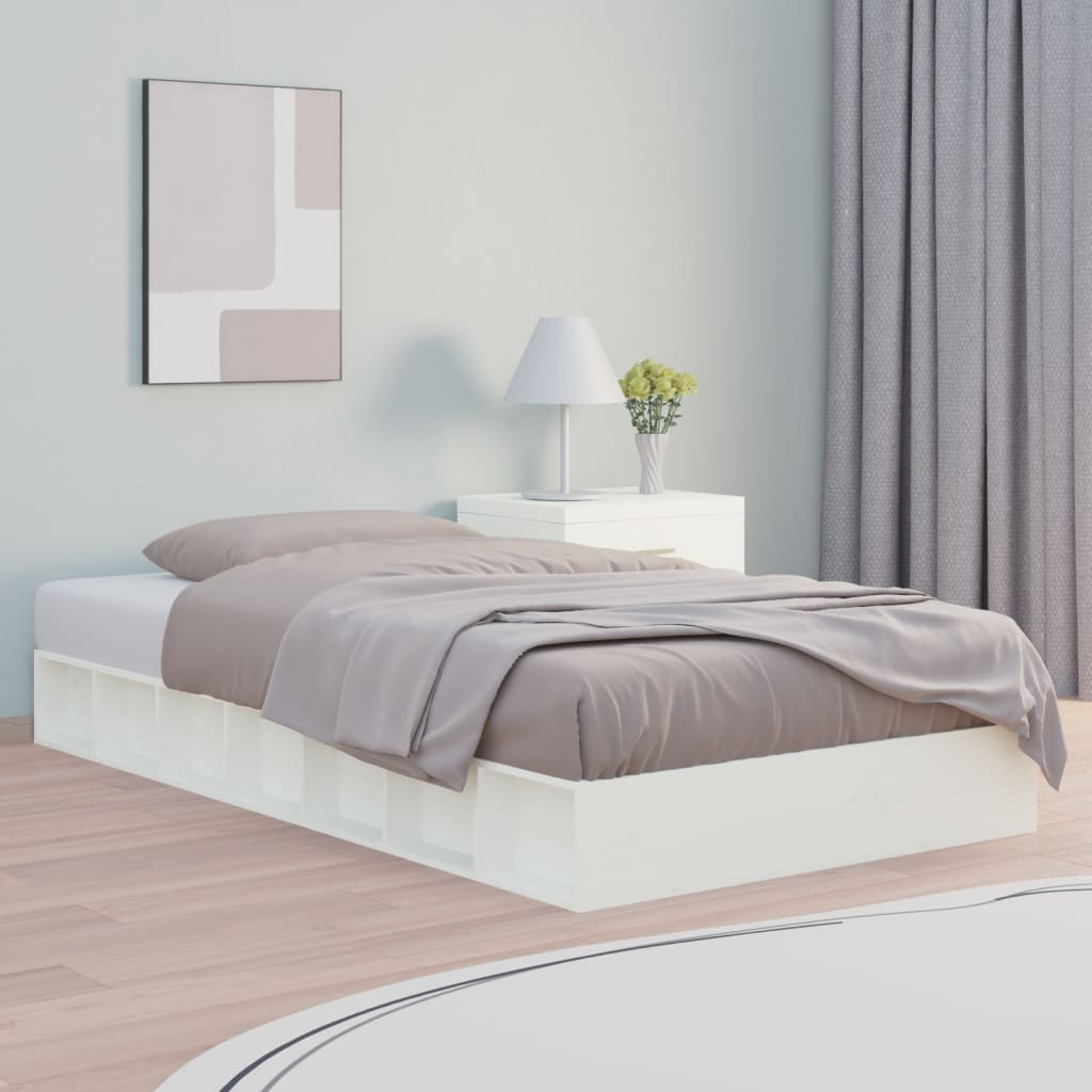 Bed frame without mattress white 135x190 cm solid wood