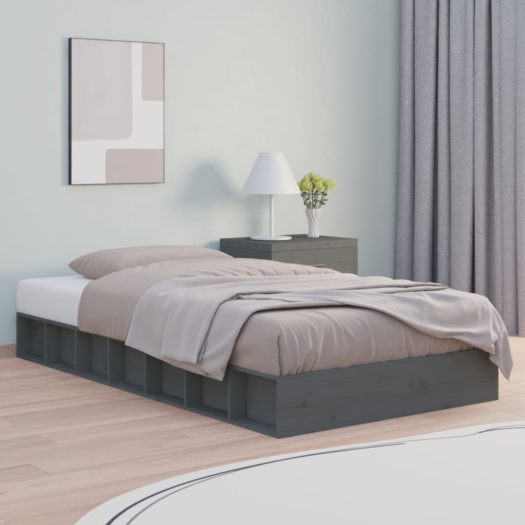 Cadre de lit sans matelas gris 135x190 cm bois massif