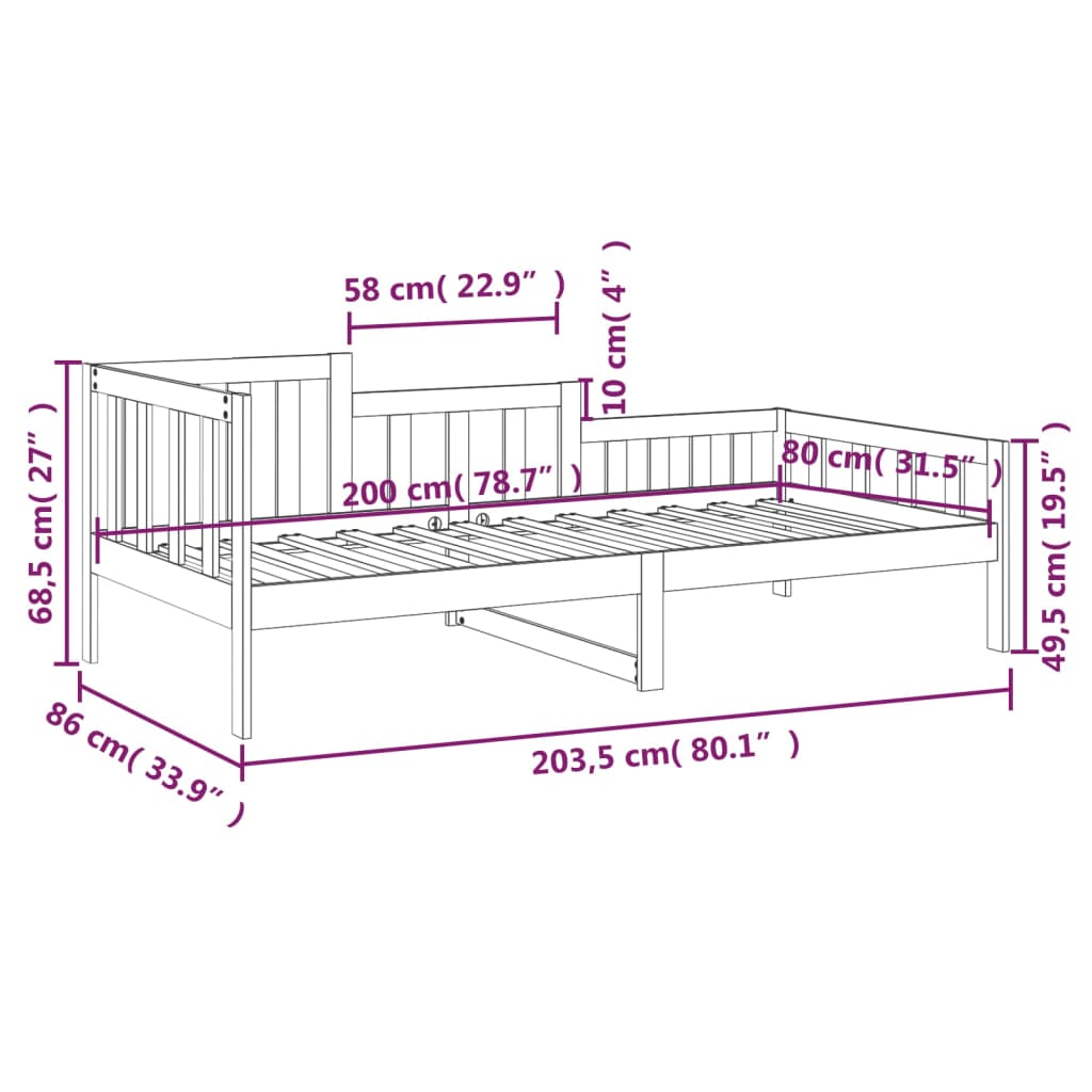 Lit de jour sans matelas marron miel 80x200 cm bois pin massif