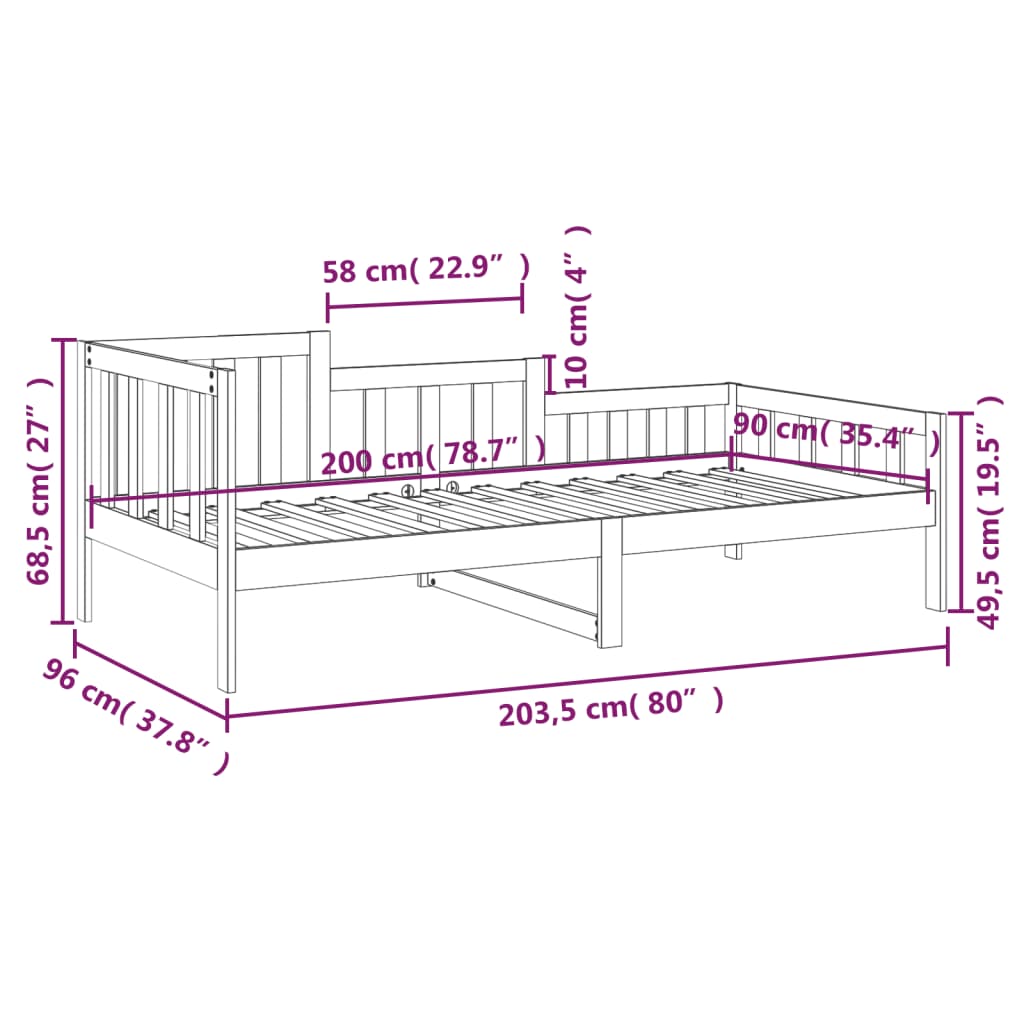 Lit de jour sans matelas 90x200 cm bois de pin massif