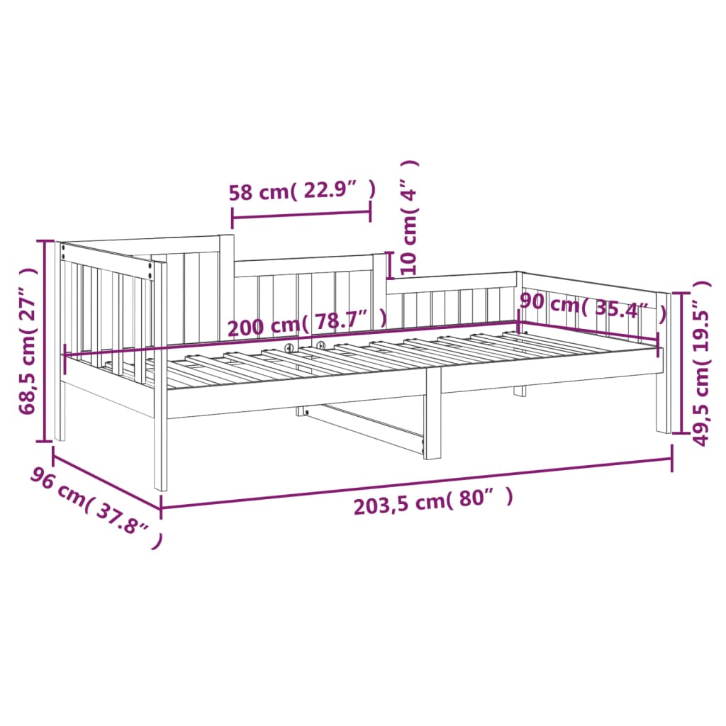 Day bed without mattress gray 90x200 cm solid pine wood