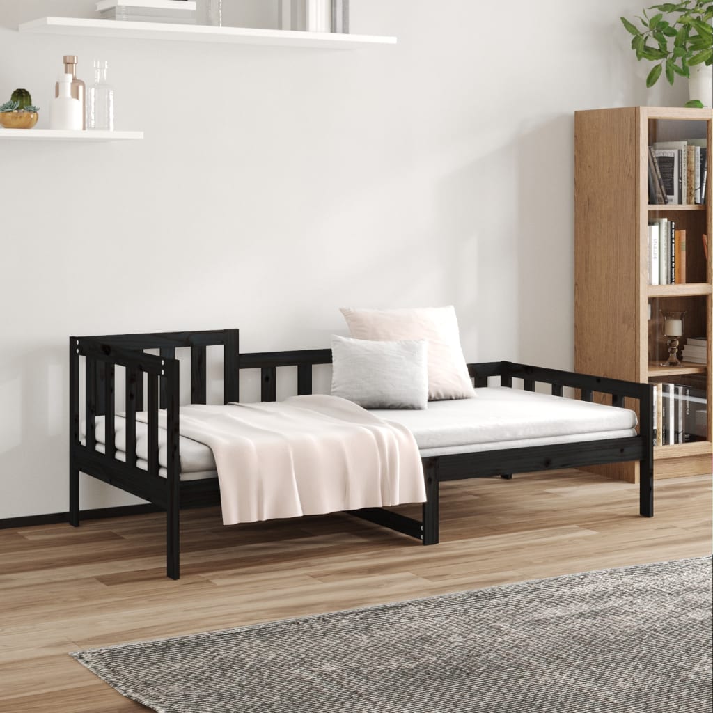 Day bed without mattress black 90x200 cm solid pine wood