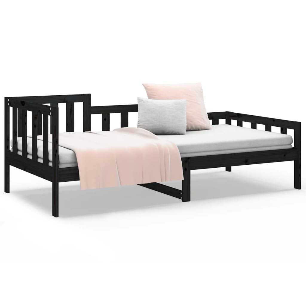 Lit de jour sans matelas noir 90x200 cm bois de pin massif