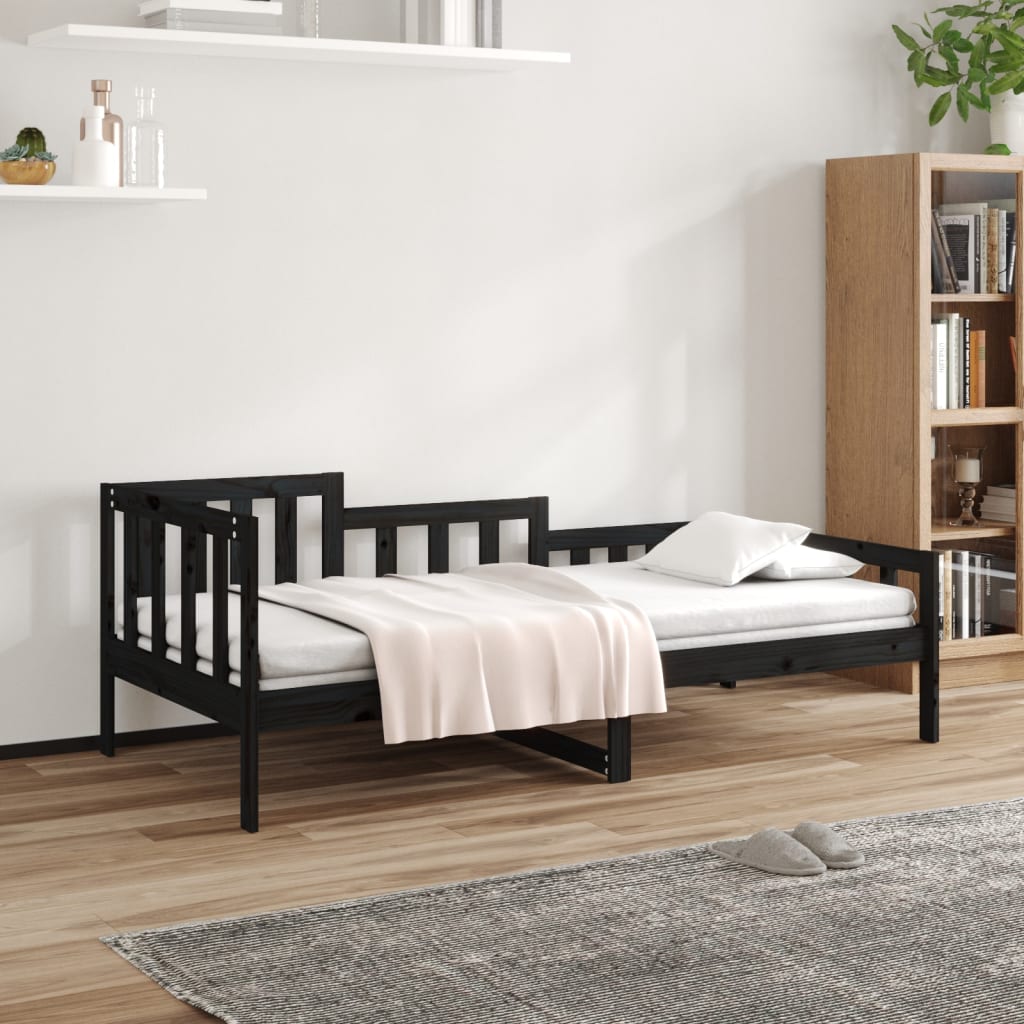 Day bed without mattress black 90x200 cm solid pine wood