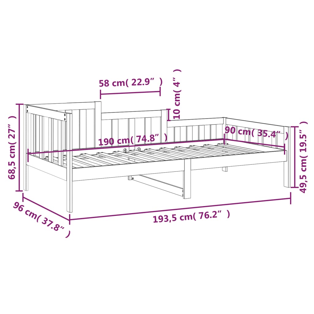 Lit de jour sans matelas blanc 90x190 cm bois de pin massif