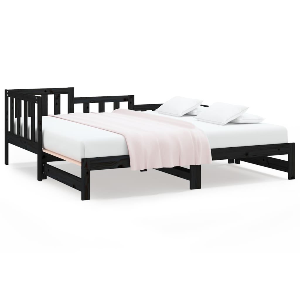 Sliding bed without mattress black solid pine wood