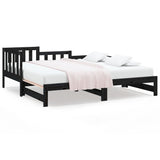 Sliding bed without mattress black solid pine wood