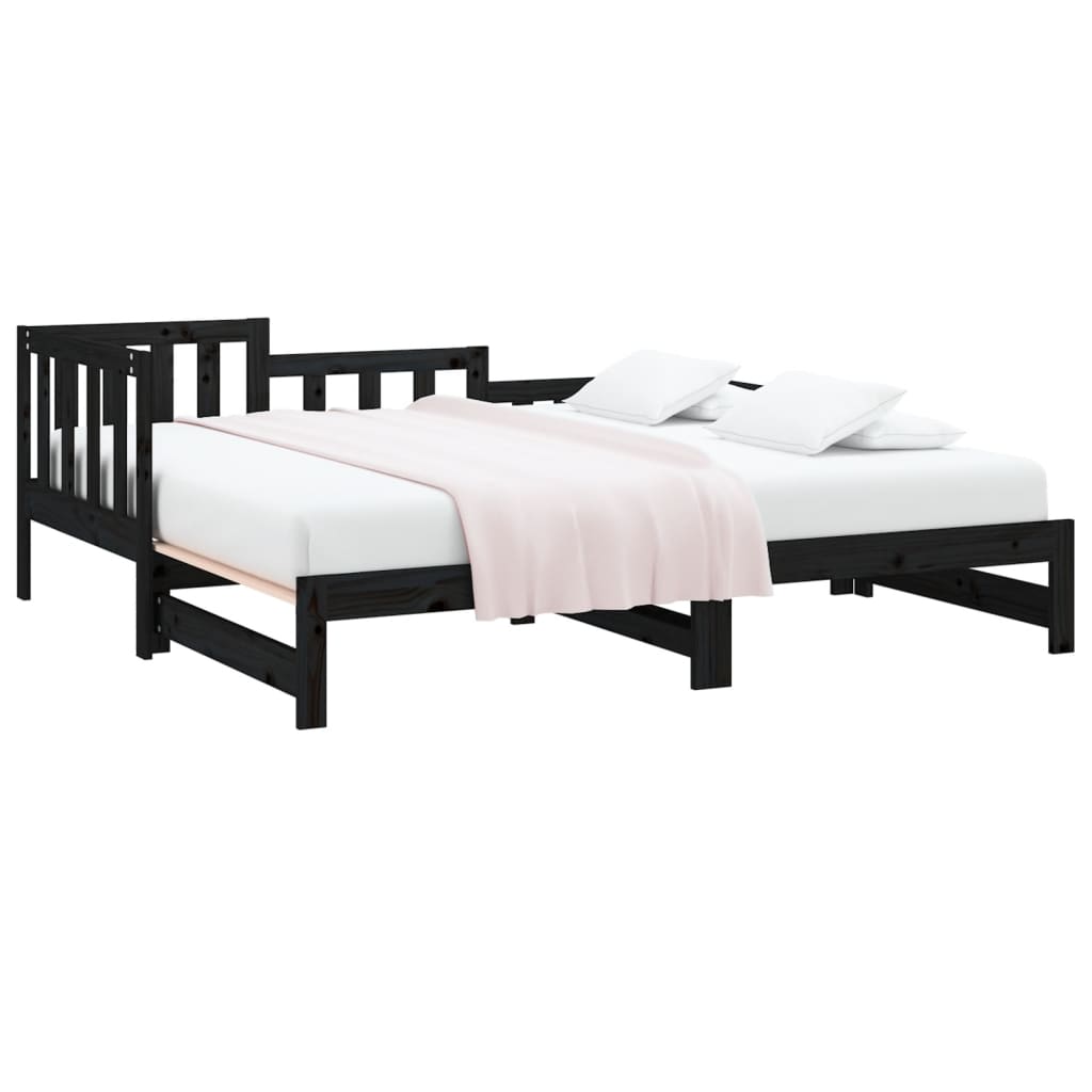 Sliding bed without mattress black solid pine wood