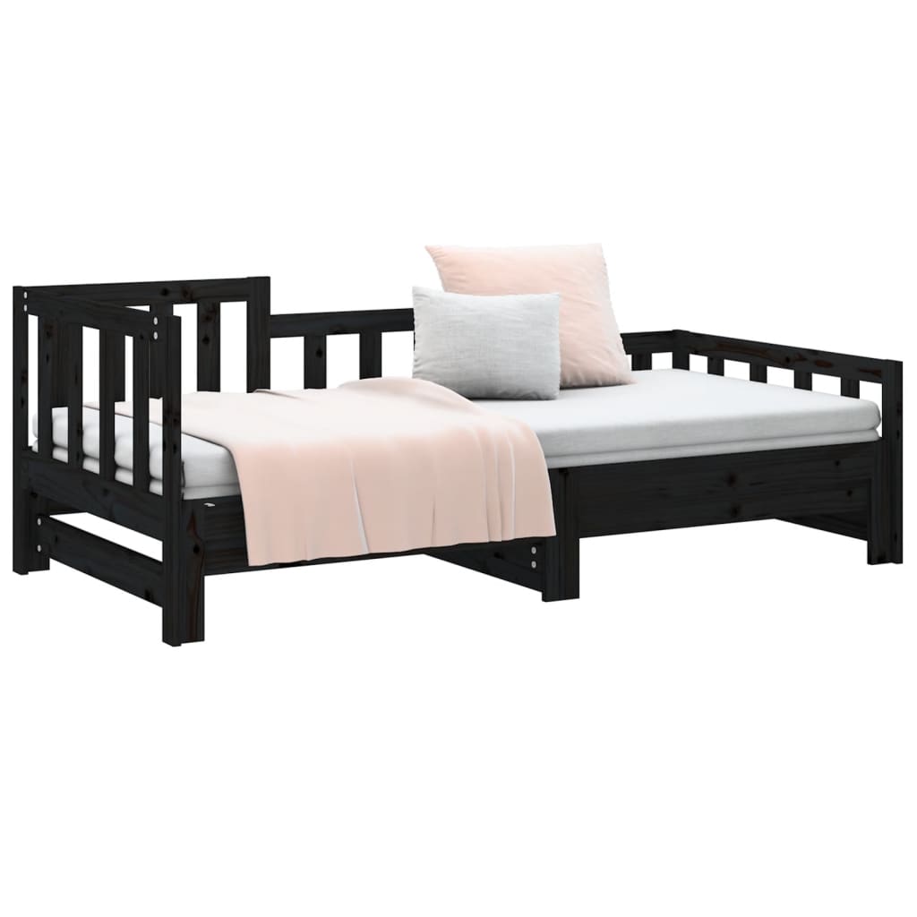 Sliding bed without mattress black solid pine wood