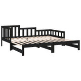 Sliding bed without mattress black solid pine wood