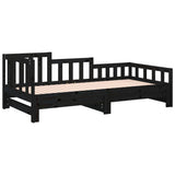 Sliding bed without mattress black solid pine wood