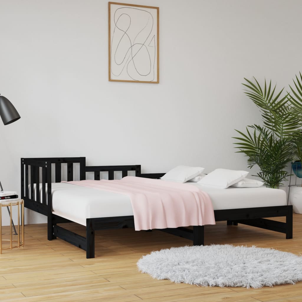 Sliding bed without mattress black solid pine wood