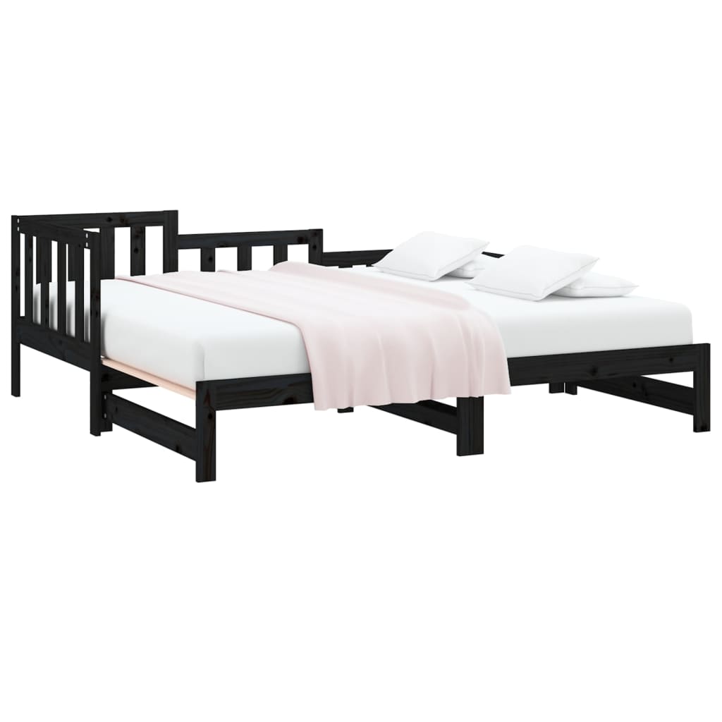 Lit coulissant sans matelas noir 2x(90x200) cm