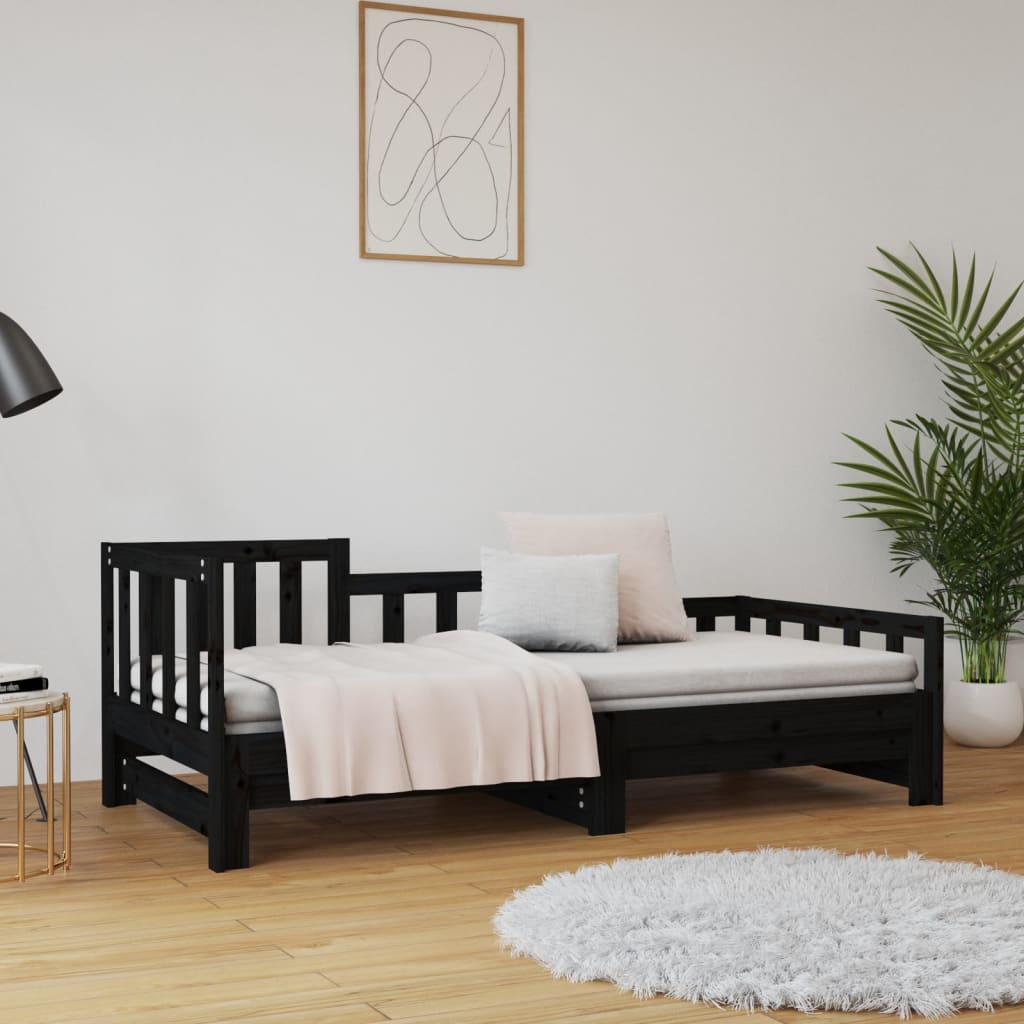 Lit coulissant sans matelas noir 2x(90x200) cm