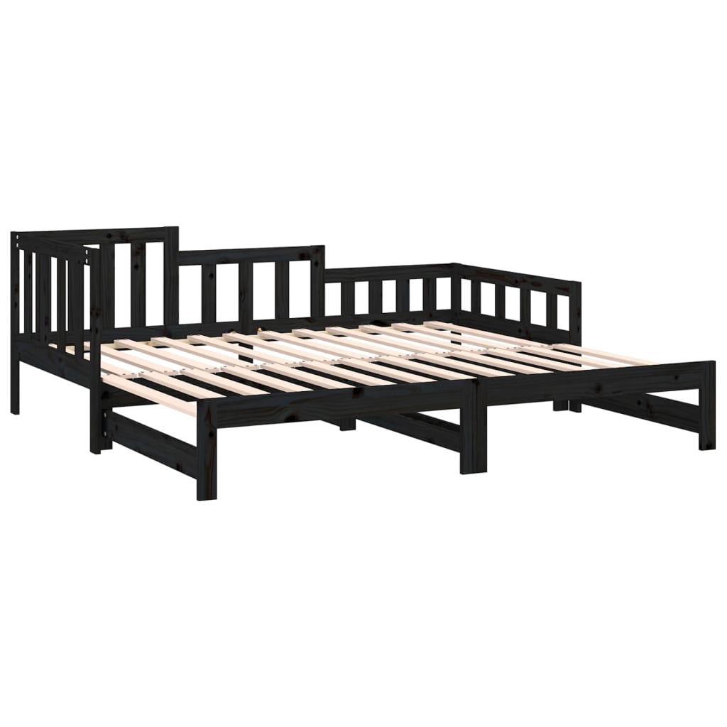 Lit coulissant sans matelas noir 2x(90x200) cm