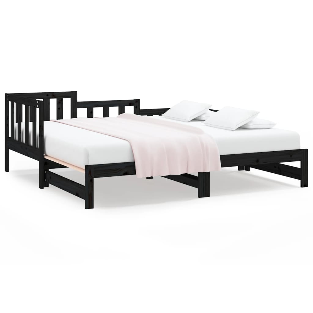 Lit coulissant sans matelas noir 2x(90x190) cm