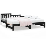 Lit coulissant sans matelas noir 2x(90x190) cm