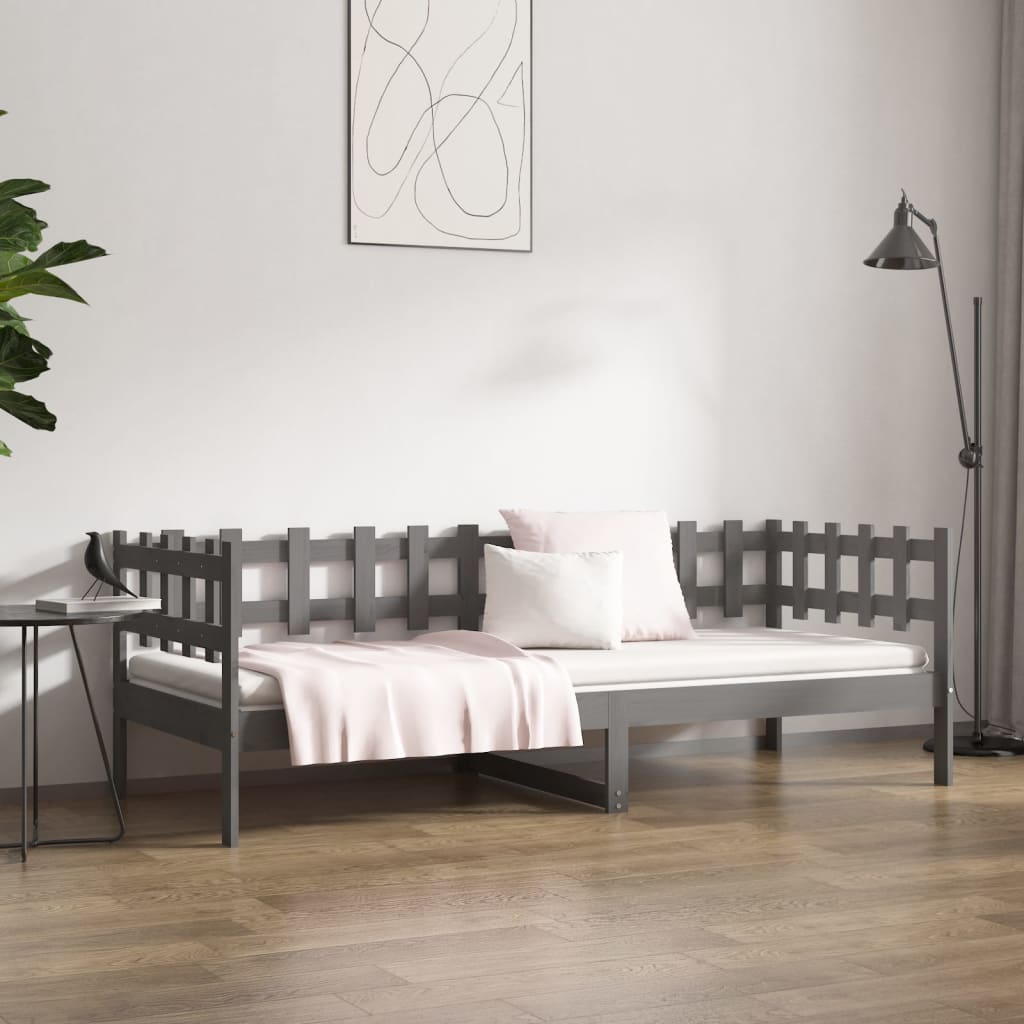 Lit de jour sans matelas gris 80x200 cm bois de pin massif