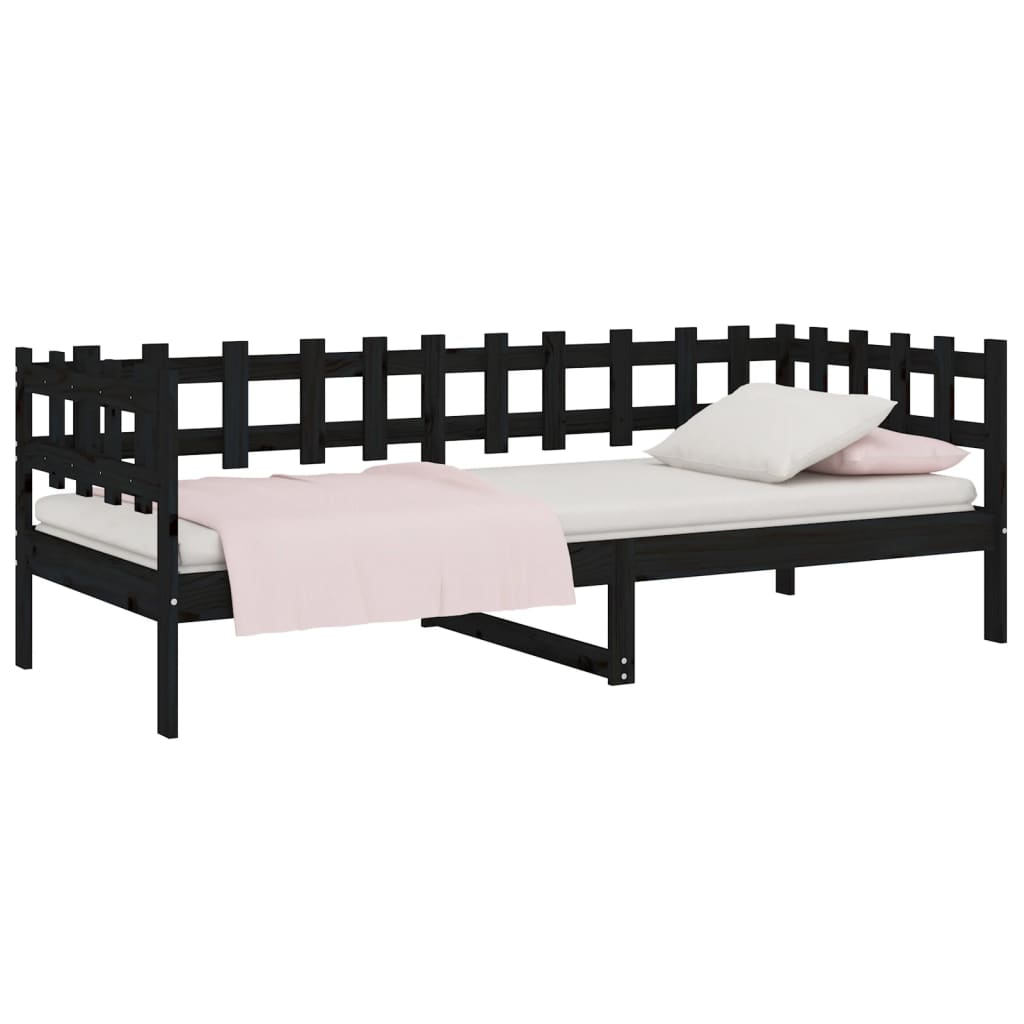 Lit de jour sans matelas noir 80x200 cm bois de pin massif